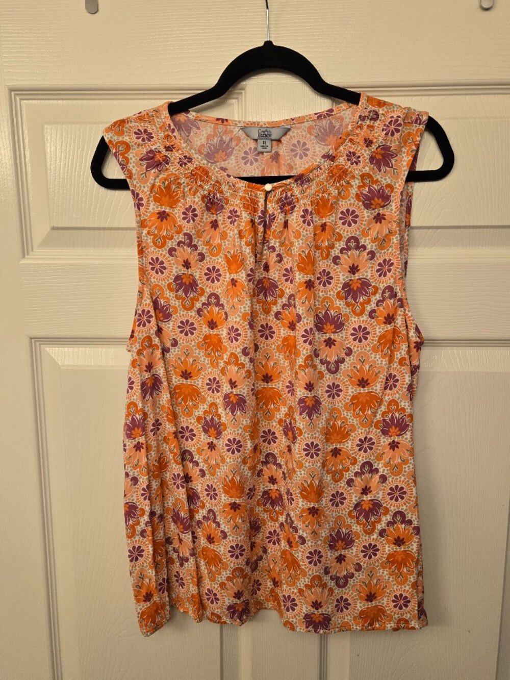 Croft & Barrow - Orange and purple floral sleeveless blouse, size XL.